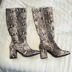 Faux snake skin knee high boots